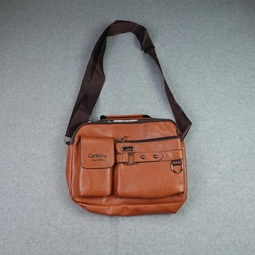 CarlKimu Messenger Bag Mens OS Brown Sport Casual Faux Leather Crossbody